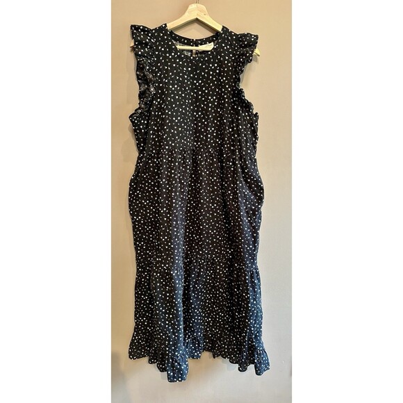 Universal Thread 100% Cotton Maxi Sleeveless Dress Black Floral Pockets Size XXL - Picture 1 of 12